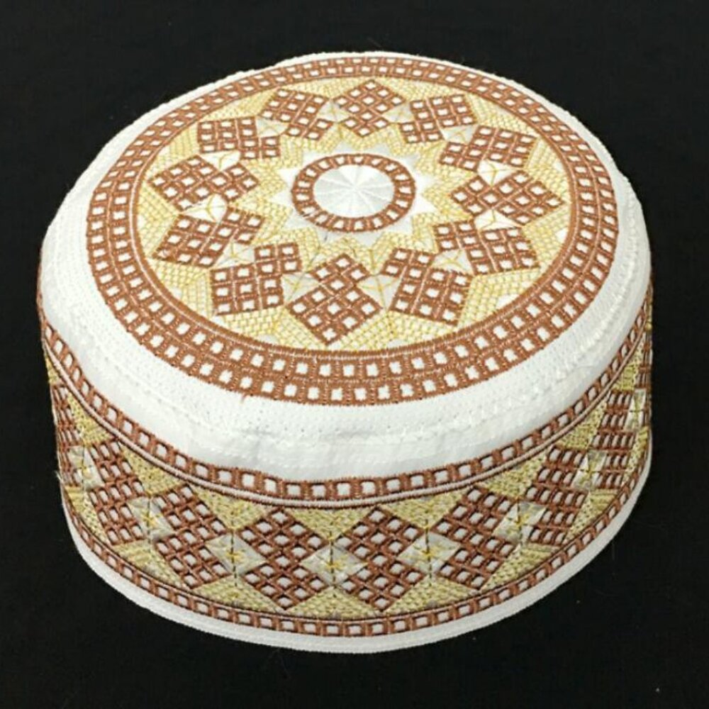Embroidered Kufi BROWN 58 cm Men's Muslim Islamic Prayer Cap MED/LARGE